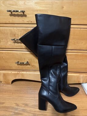 Over-the-Knee Black Heel Boots with Side Zip
